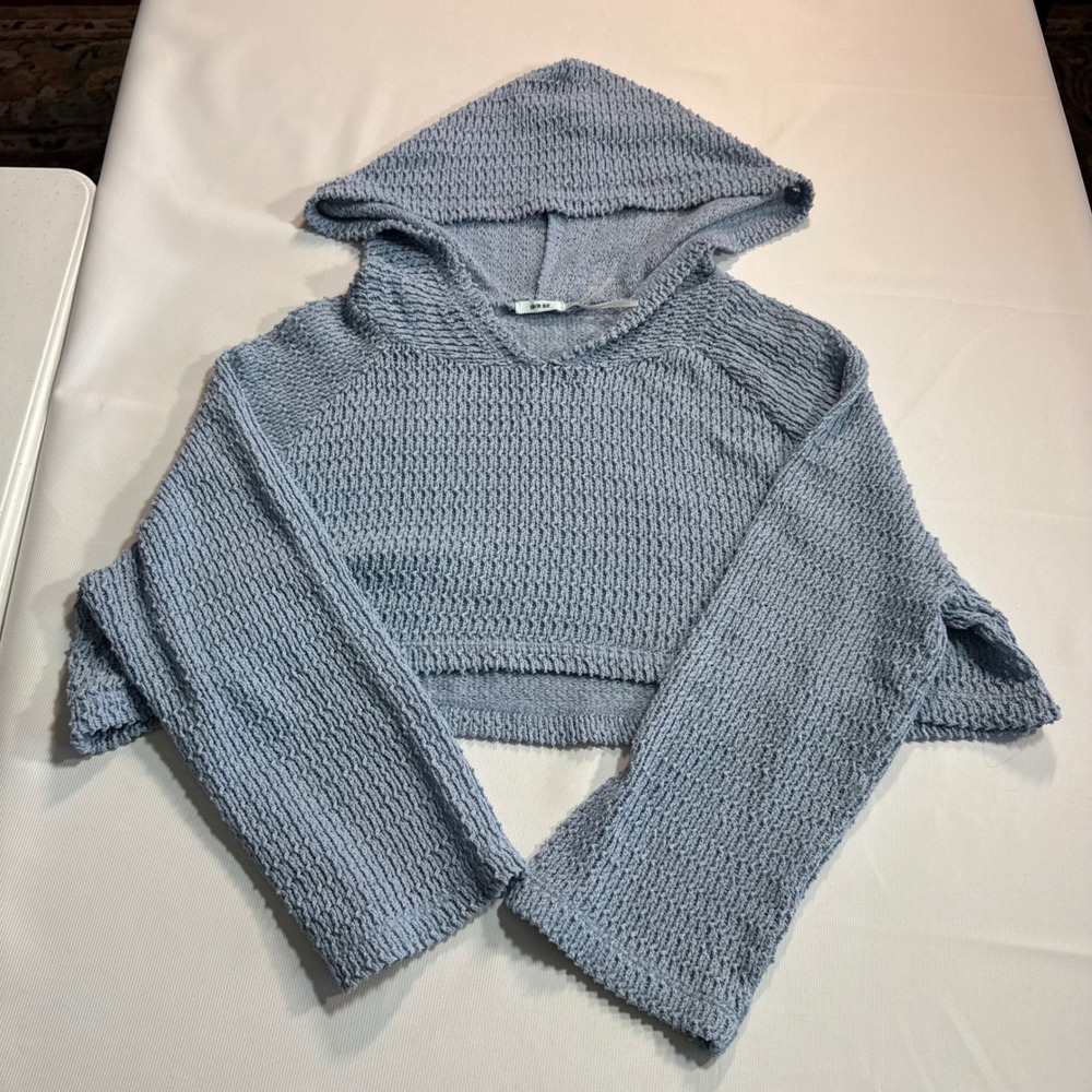 Boho Coquette Women XS Kimchi Blue Waffle Knit Cropped Hoodie Periwinkle Blue